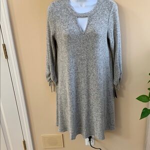 👗Iz Byer Gray A-Line Knee-Length Long Sleeve Dress